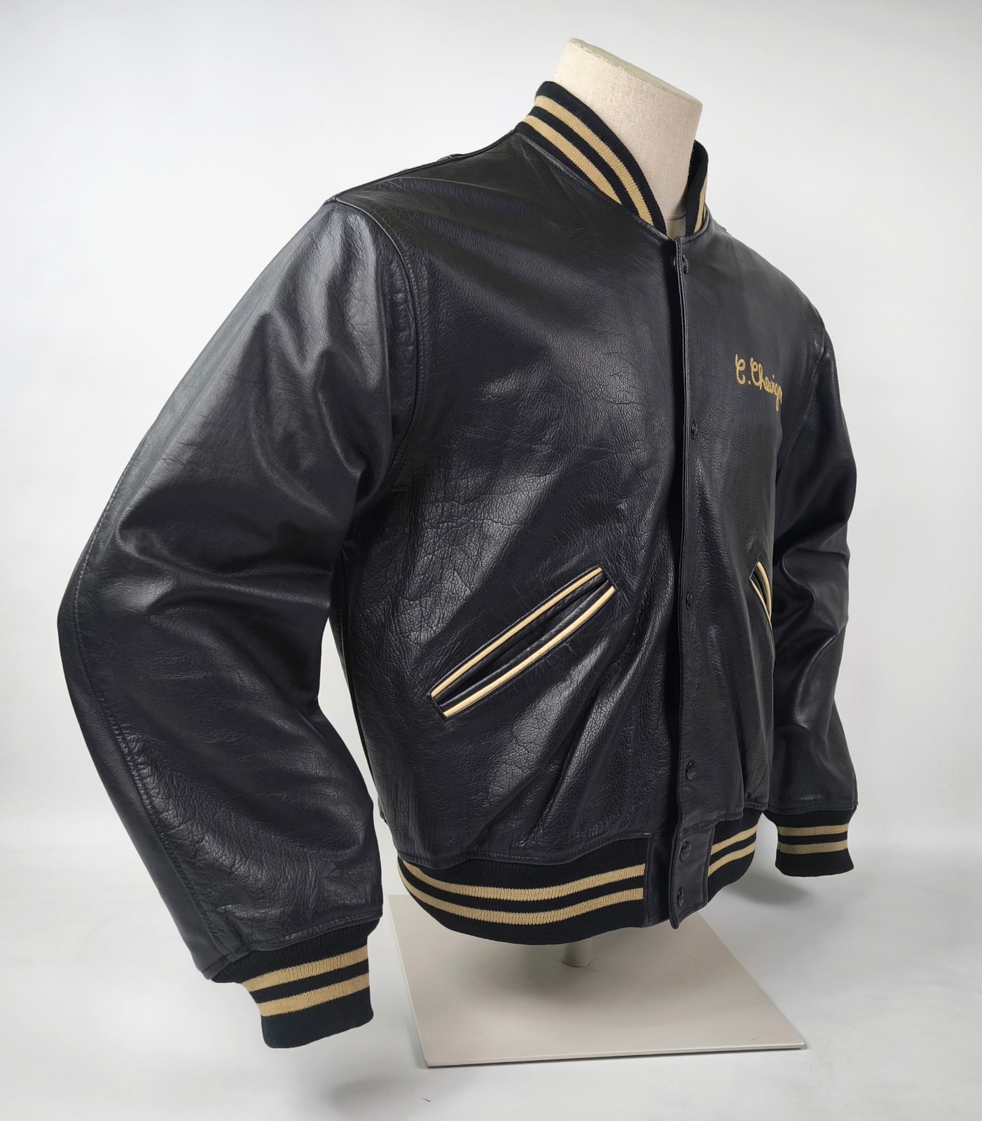 Chevignon Leather Jacket Black Size XL (L) Vintage 90s Large Back Logo image 5