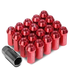 20 PCS CLOSED END M12X1.5 50MM TALL 25MM OD RED ALUMINUM JDM LUG NUTS+ADAPTER