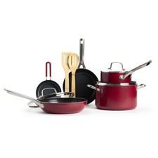 Textured Ceramic Nonstick, 10 Piece Cookware Pots and Pans Set with Stainless...
