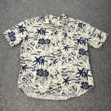 St Johns Bay Shirt Mens XL White Blue Hawaiian Aloha Short Sleeve Cotton Pocket