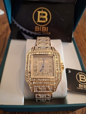 BiBI Gold Crystal Accent Womens Watch W/ Rectangular Face, Stainless Steel Case