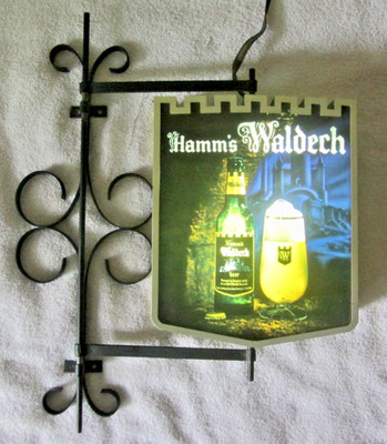 NICE Vintage 60s' HAMM'S WALDECH Beer Lighted Bar Tavern SIGN 2 Sided ~18'' WORKS