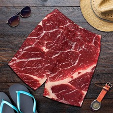 Funny Meat Print Hawaiian Shorts Men Quick Dry Beach Swimwear