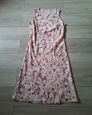 Pink Abstract Floral Sheer Flared Midi Dress Holiday Smart Vintage 1990s UK18/20