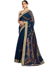 Women's Georgette Embroidery  Stone Work Saree with Unstitched Blouse Piece