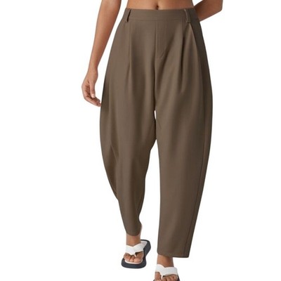 Halara Barrel Leg Work Pants Mid-Rise Pocketed Shitake SZ M NWT Comfort Stretch