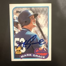 1989 CUBS Mark Grace signed card Topps #465 Autograph Signed Rookie. rookie card picture