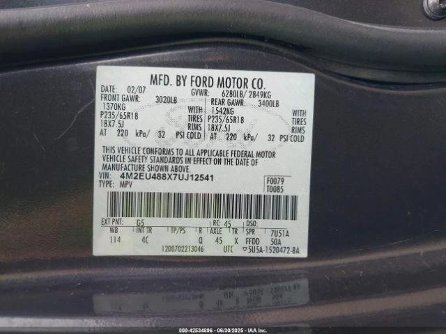 Espejo retrovisor interior usado se adapta a: Mercury Mountaineer 2007 grado A Foto 2 de 4
