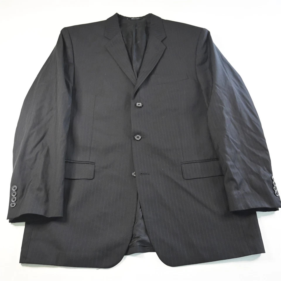 De Colección Y2K Boxy Años 2000 44L 38x30 Negro Rayas 100% Lana Hombres Chaqueta Pantalones Traje Foto 2 de 4