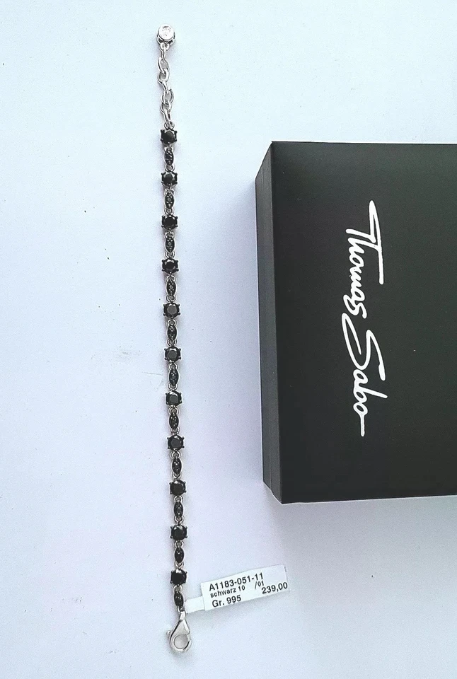 Thomas Sabo 925Silber Collier Armband schwarze Zirkone 17-19cm  Geschenkbox