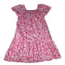 Gap pink floral cotton blend style elastic square neck relaxed mini dress Sz XS