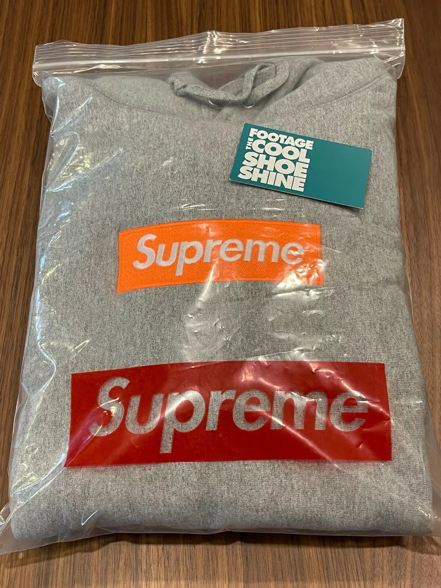 2017 FW17 SUPREME BOX LOGO HOODED SWEATSHIRT HEATHER GREY WHITE ORANGE  SMALL S