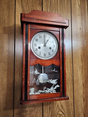 Polaris 15 Day Key Wind Wall Mantel Clock Pendulum with Key  23'' VTG
