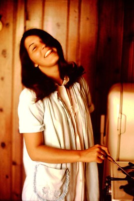 JULY 1971 Cute Woman Making Breakfast Kodachrome Slide Ref E155