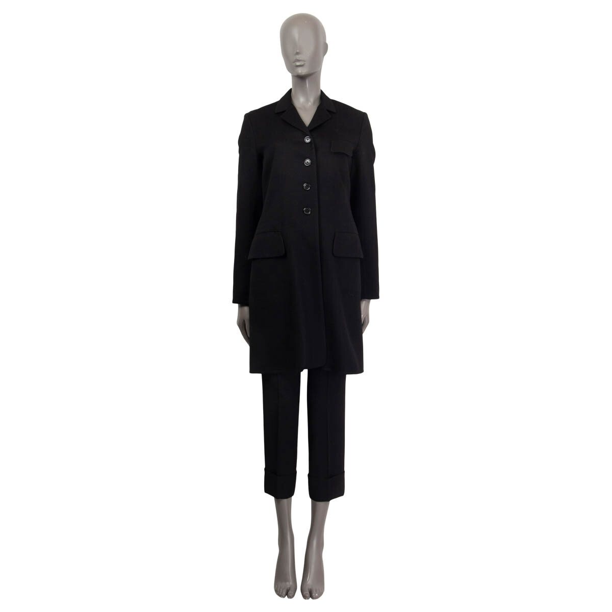 64142 auth JIL SANDER black cashmere CLASSIC Coat Jacket 36