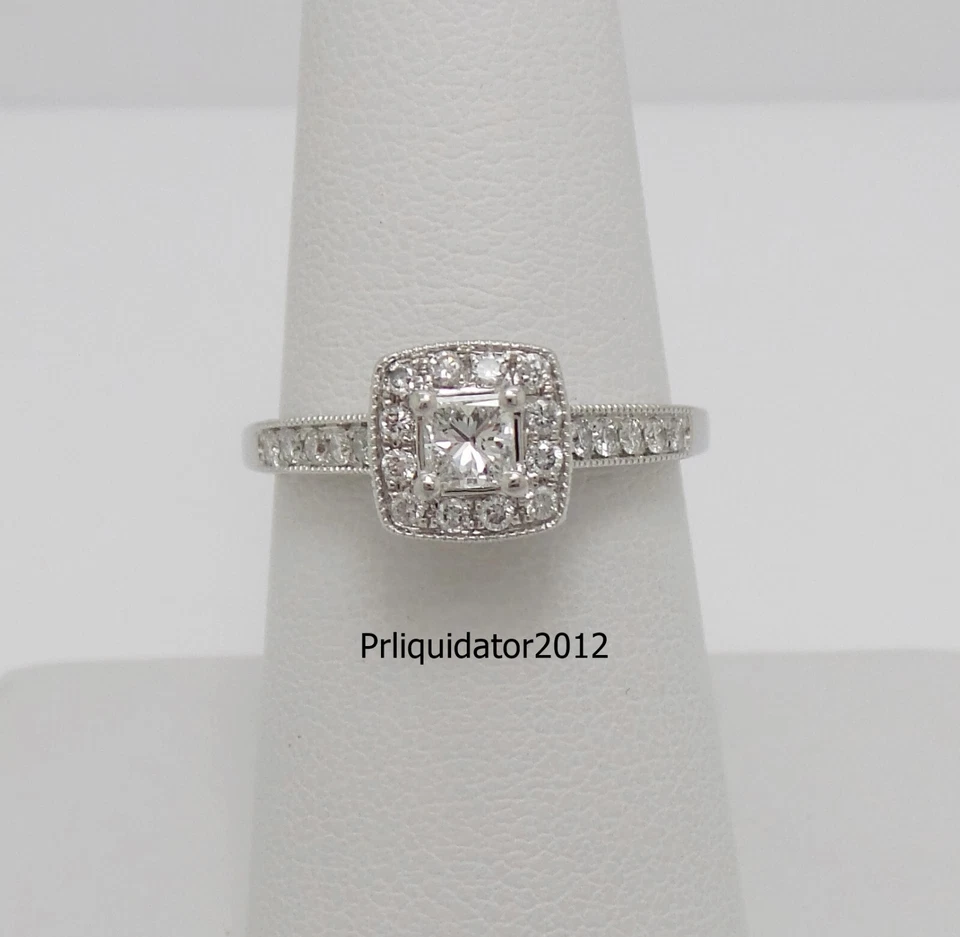 1/2CT Natural Diamond Halo Engagement Wedding Bridal Ring Band 14K White Gold - Image 3 of 4