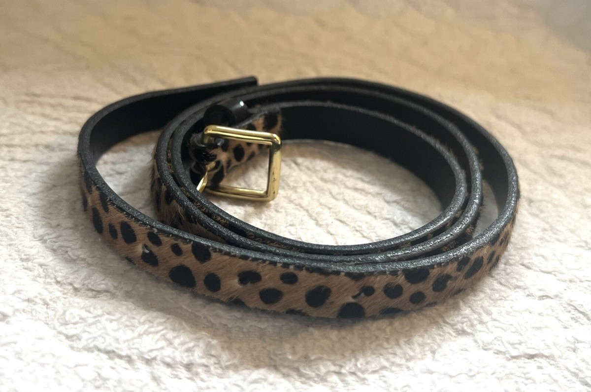J Crew Leopard Ponyhair Leather Patent Skinny Belt New 