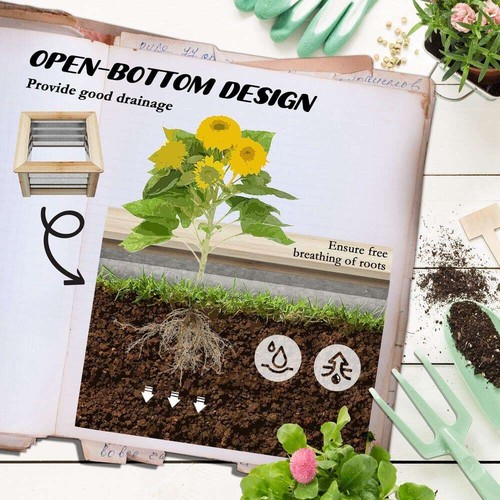 Raised Garden Bed Kit, Outdoor Wooden Planter Box with Galvanized Metal Reinforc - Picture 5 of 7