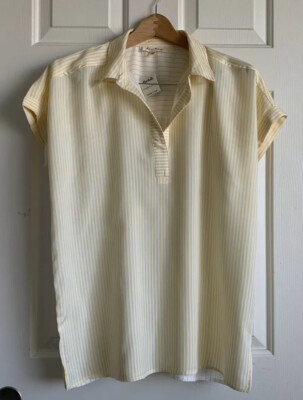 jane and delancey Women s Size L Yellow And White Striped short sleeve tunic top