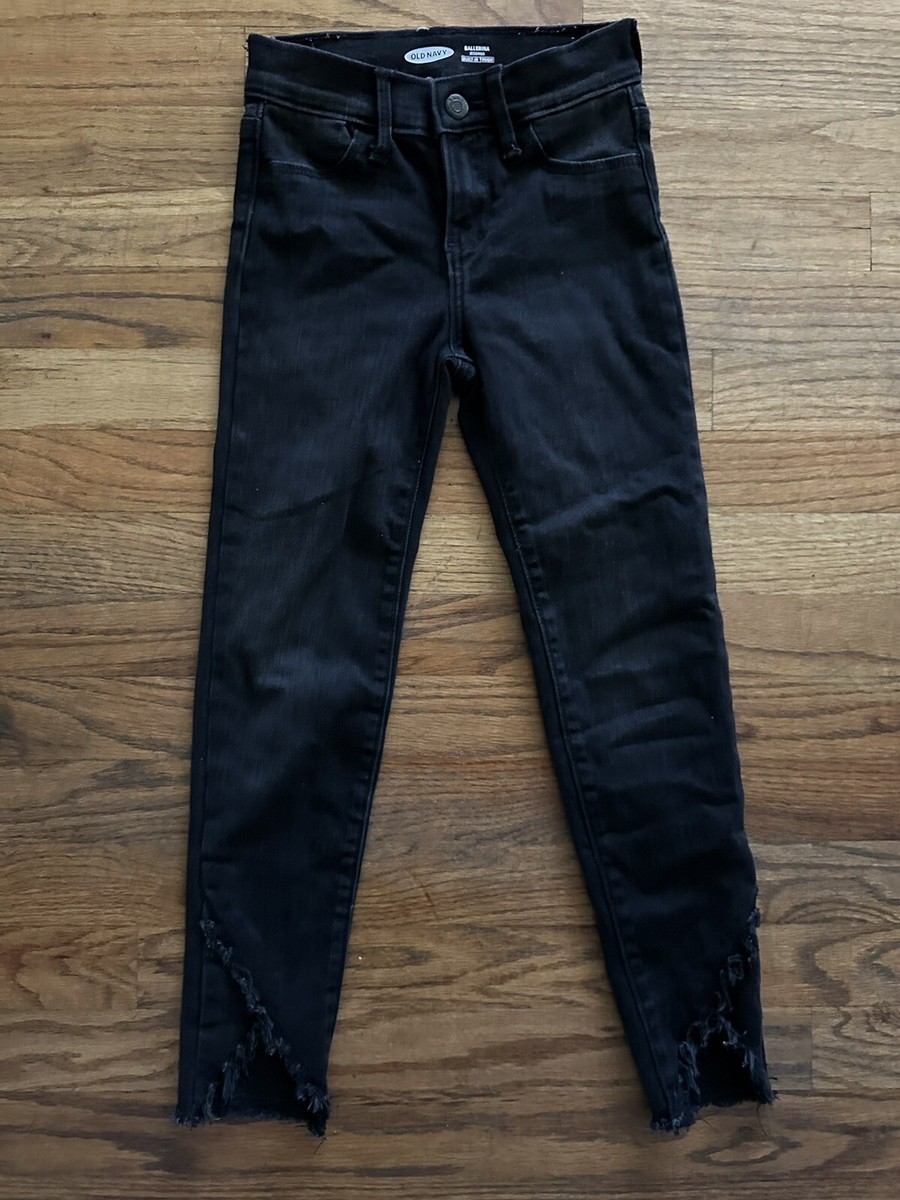 Old Navy Jeans Youth Girls Black Ballerina Jeggings Raw Hem Stretch Size