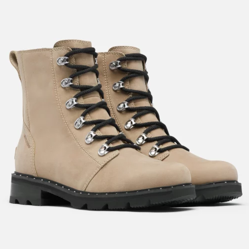 【Sorel】 Lennoxレザーアンドシアリング combatブーツ NEW Sorel Lennox Lace Sandy Tan Waterproof Boots Women's