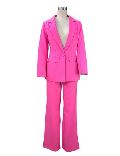 2Pcs Womens Top Formal#Blazer Jacket Suits Lapel Collar One&Button Loose Pants~ - Picture 12 of 25