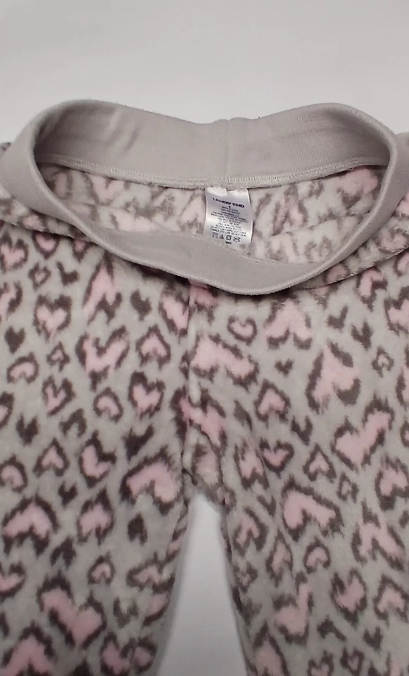 Lands End Plush Fleece Pajama Set Grey Pink Hearts Girls Size 8 Valentine's Day - Image 4 of 4