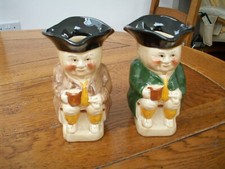 Two Vintage Tony Wood - Toby Jug - 1980s  Green & Brown Jackets 5  1/2"