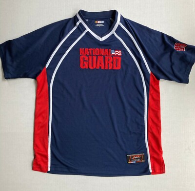 NASCAR National Guard #88 Dale JR Nation SS Polyester V-Neck Shirt Mens L Navy