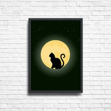 CAT SILHOUETTE MOON Poster Stars Sky Wall Art Print Home Decor A3 A4 Size +FRAME