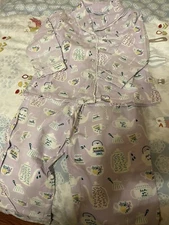 The Company Store Lavender Cotton Fleece Button Down Teapots Pajama 6/7T