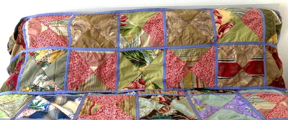 VTG Handmade Patchwork Silk Crazy Quilt Queen Size Duvet 86" x 80" - Image 2 of 4