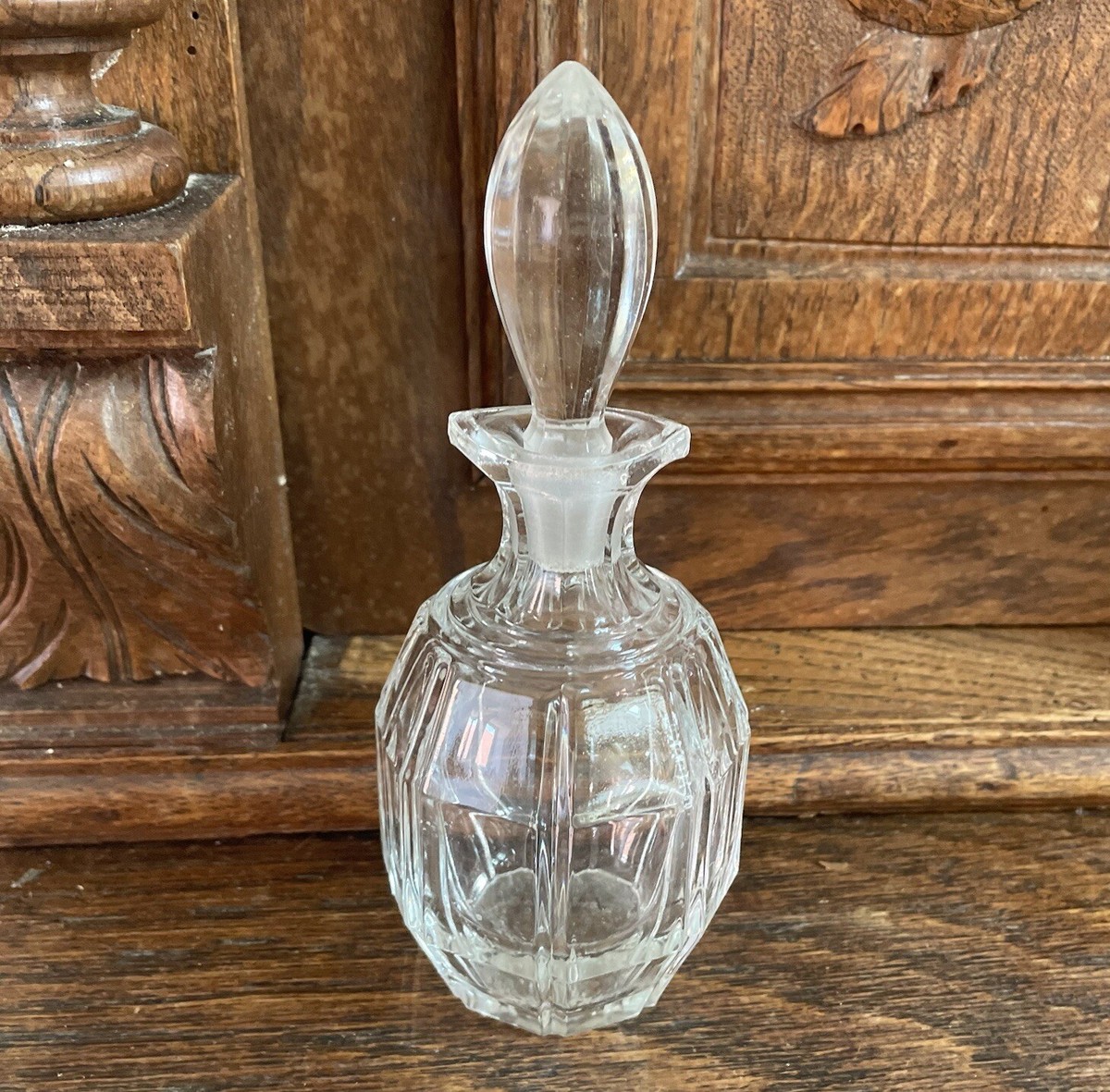 Antique French crystal perfume bottle Grenade Clear Stopper Ground