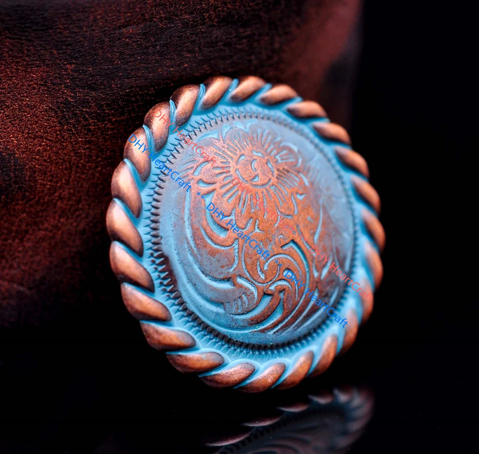 10X Western Tow-tone Copper Flower Rope Side Leathercraft Saddle Conchos 1-1/4" - Image 3 of 4