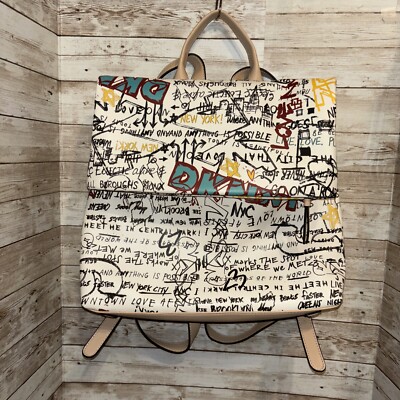 DKNY Graffiti White Iconic Tilly Foldover Backpack Bag New  display picture 2