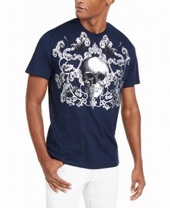 INC-Mens-T-Shirt-Navy-Blue-Size-2XL-Berk-Skull-Print-Crewneck-Tee-29-125