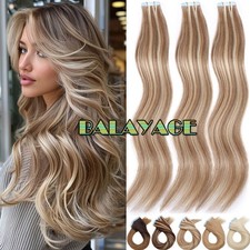 60PCS THICK Tape In 100 Remy Human Hair Extensions Skin Weft FULL HEAD Ombre US