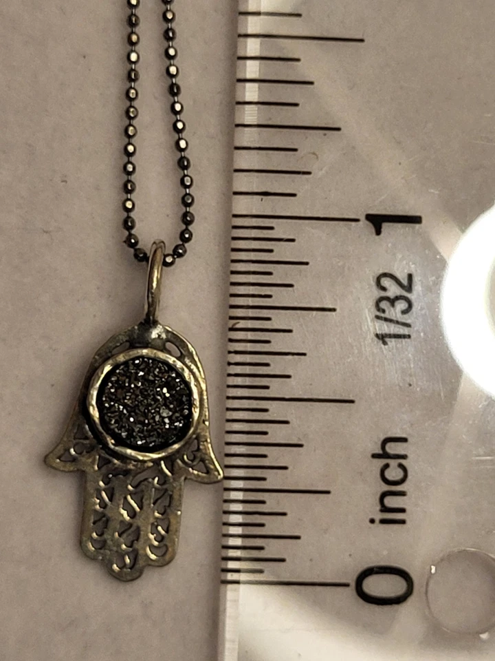 Colección Artesanal De Israel Platino Drusy Cuarzo SS Hamsa Colgante/Cadena 18" Foto 3 de 4