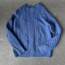 Mini Boden Kids Blue Cable Knit Wool Blend Sweater 8-9Y Heritage Fisherman Cozy