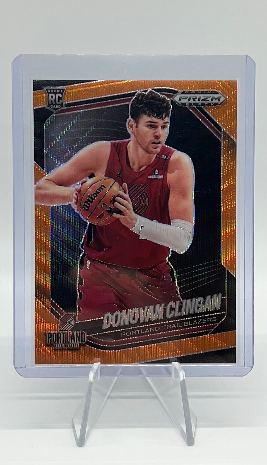 2024-25 Prizm Black Donovan Clingan Orange Wave /60 RC #131 Trail Blazers