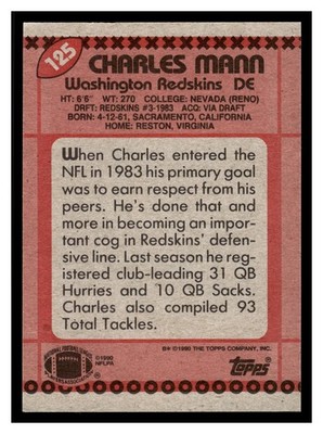 1990 Topps Charles Mann #125 Washington Redskins