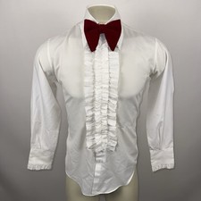 Vtg 70s After Six Tuxedo Shirt Mens Polyester White Ruffles Tux Prom Disco 15 31
