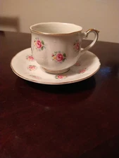 Vintage Extra Touch FTD Floral Tea Cup & Saucer Pink Roses Gold Trim Collectible