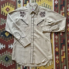 Vintage 1970s Miller Western Wear Chain Stitched Pearl Snap Shirt Sz 15.5 