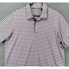 Adidas Mens Polo Shirt Mens Large Purple White Golf Striped Performance Stretch