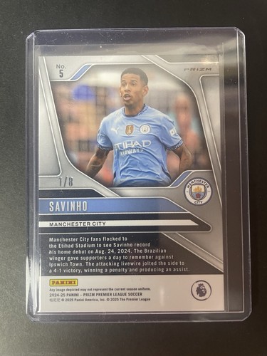 2024-25 Panini Prizm Premier League Savinho Plum Blossom 1/8 - Card #5 - Picture 3 of 3