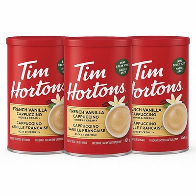 3 X Tim Hortons French Vanilla Instant Cappuccino 454g /16oz EACH -Canada FRESH
