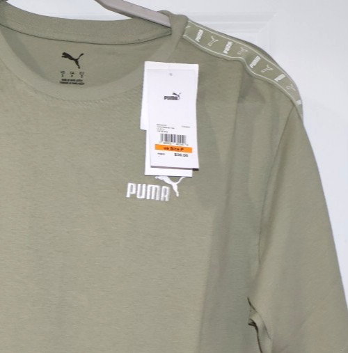 PUMA Lux Army Logo Tape T-Shirt Men’s Small Green New With Tags