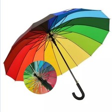 Large Multicolour Canopy Rainbow Umbrella Durable Strong Storm Windproof Strong