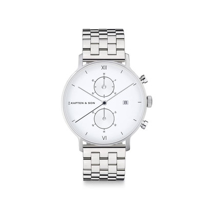 Kapten & Son Chrono Silver Steel inklusive 2 Armbänder Silber & Bicolor